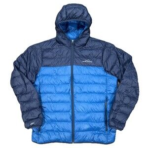 Eddie Bauer Puffer Jacket Coat Mens Small Black Full Zip Hoodie Down EB650